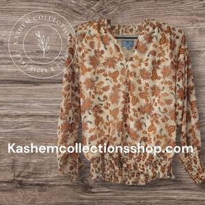 Floral Print Blouse with Smocked Hem SMALL
